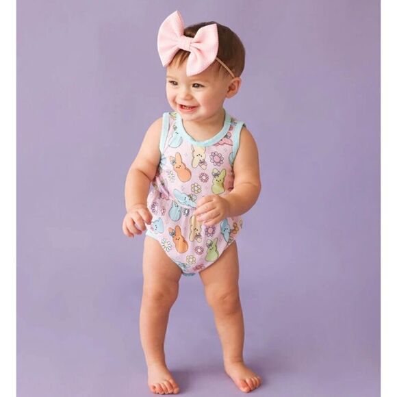 NWT Posh Peanut Bamboo Addison Mae Varsity Sleeveless Romper Bunny 12-18 months - Picture 4 of 7